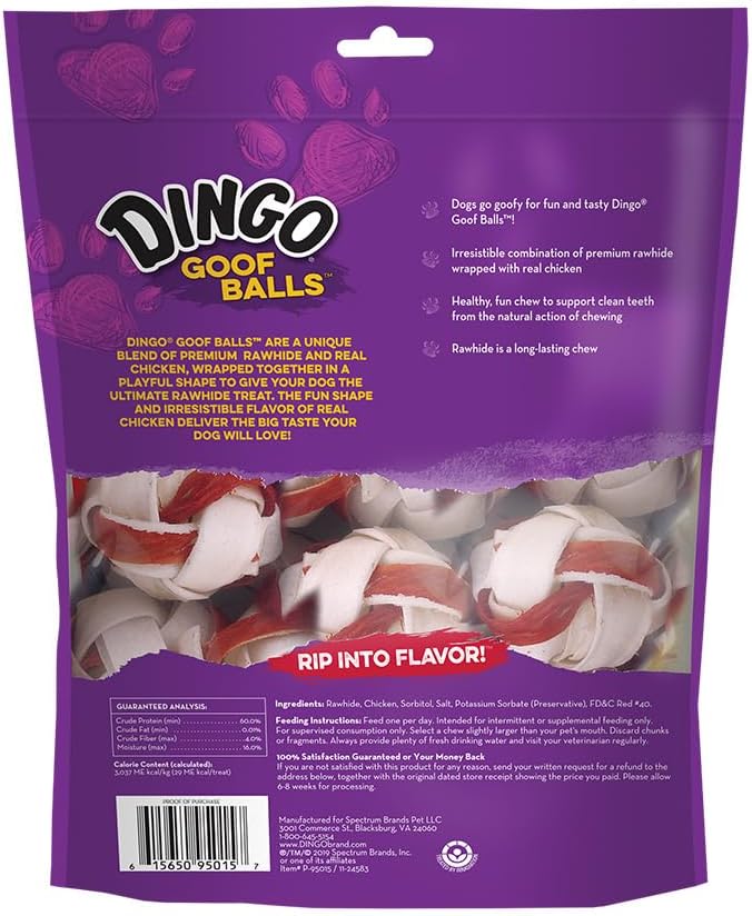 Dingo Goof Balls 15 Count, Premium Rawhide Treats For Small Dogs, Made With Real Chicken 15-Count