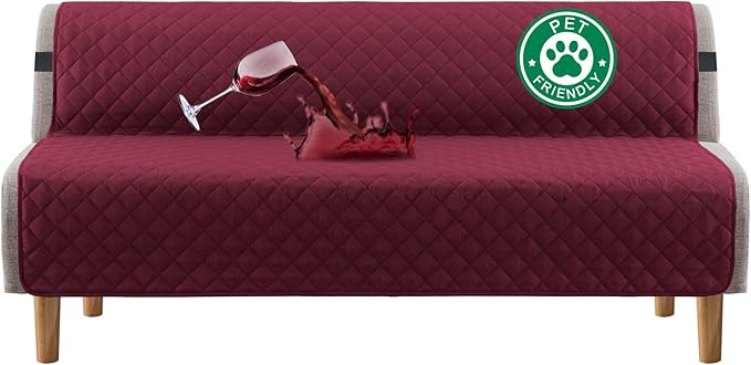 Turquoize 100% Waterproof Futon Cover Futon Slipcover Washable Armless Sofa Bed Slipcover Protector Seat Width Up to 70" with Adjustable Elastic Strap Anti-Slip for Dogs, Burgundy