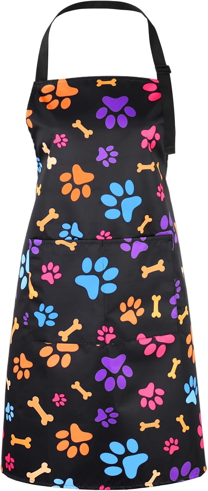 Dog Grooming Waterproof Apron with 2 Pockets, Cute Animals Puppy Dog Pets Apron