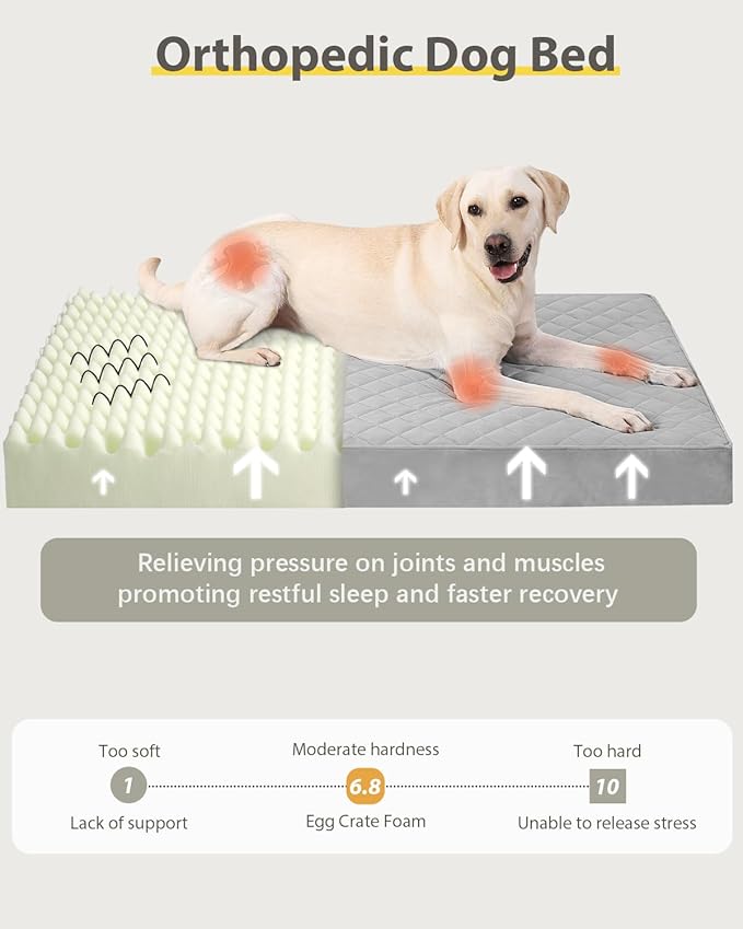 NUPIDA Orthopedic Dog Beds for Extra Large Dogs Waterproof Pet Kennel Pad with Removable Washable Cover and Non-Slip Bottom, 44x32 Inch, Grey