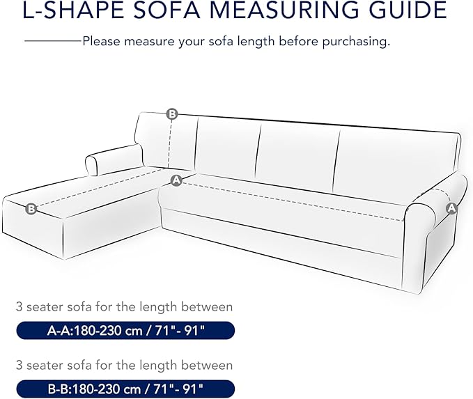 PureFit Super Stretch Sectional Couch Covers, polyester & spandex, Non Slip - 2 pcs Covers with Elastic Bottom for L Shape Sofa, Great for Kids & Pets (3 Seat Sofa + 3 Seat Chaise, Ivory)
