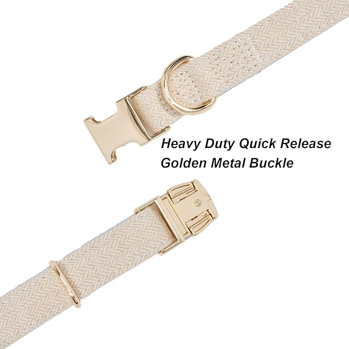 Soft Dog Collar and Leash Set Adjustable Woven Tweed Dog Collars with Metal Buckle and Lead for Small Medium Large Dogs,Beige