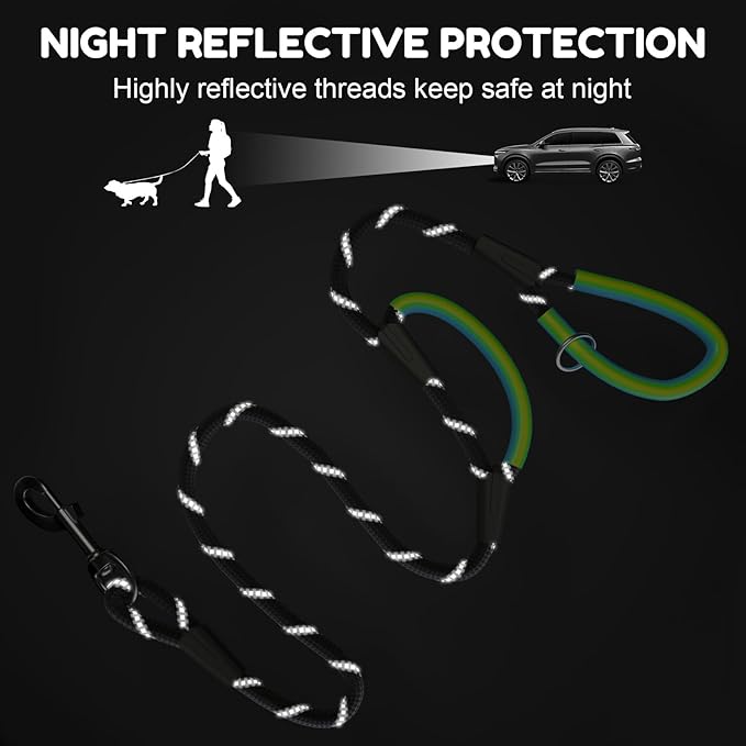 Dog Leash Heavy Duty 4/5/6ft XiaZ 2 Handles Dog Leashes for Medium Large Dogs 1/2 Inch 1000lb Strength Reflective PVC Waterproof-Handles Metal Hook Dual-Handle Rope Leash Nighttime Safety