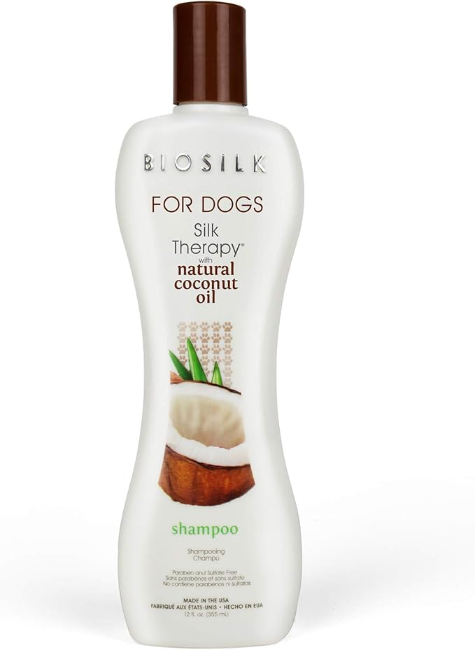 BioSilk for Dogs Silk Therapy Shampoo with Natural Coconut Oil, Moisturizing Dog Shampoo, Sulfate and Paraben Free, pH Balanced Specifically for Dogs, Made in USA, 12 Fl Oz
