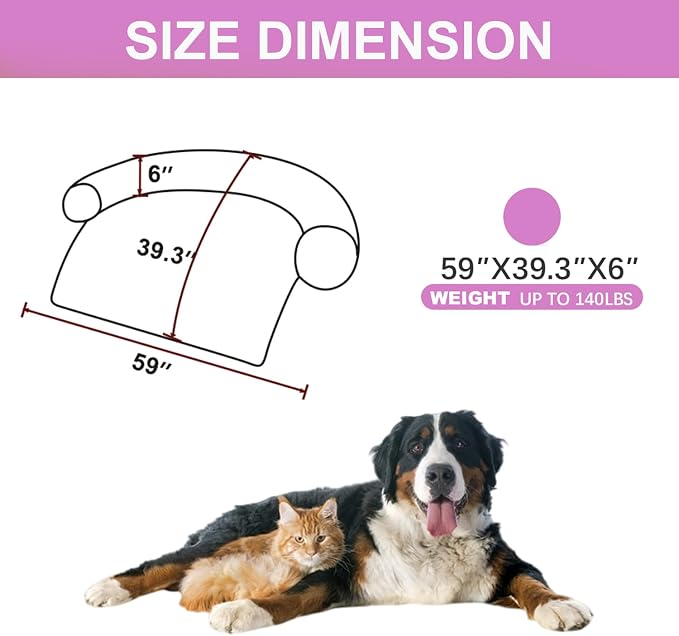 Luxurious Calming Dogs/Cats Bed Mats, Dog Pad Washable Removable Couch Cover, Plush Long Fur Mat for Pets, Waterproof Lining, Perfect for Small, Medium and Large Dogs and Cats (Pink, 59"x39")