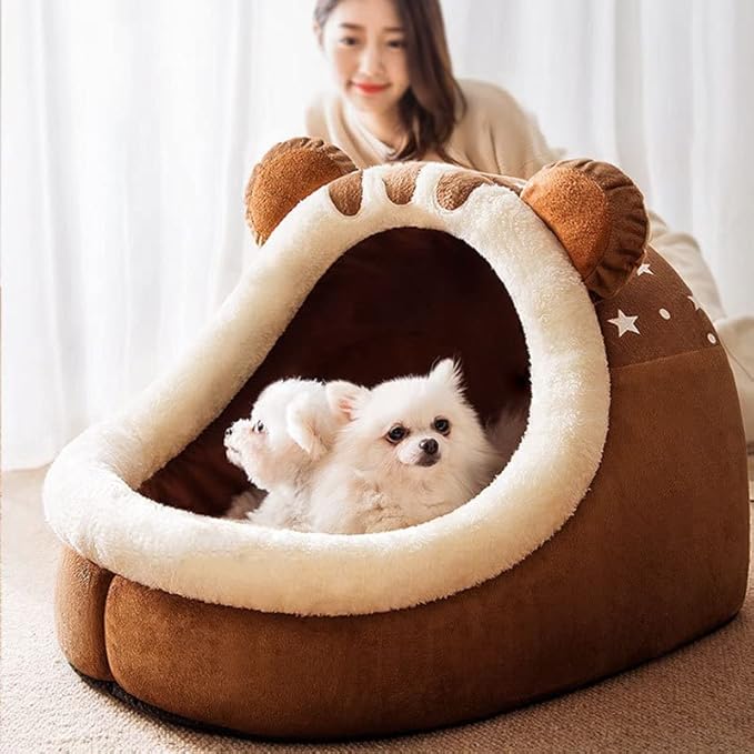 Winter Dog Bed Self-Warming Puppy House Cozy Cat Sleeping Tent Cave Beds Indoor Kitten Nest Kennel Hut for Small Medium Dog Cats