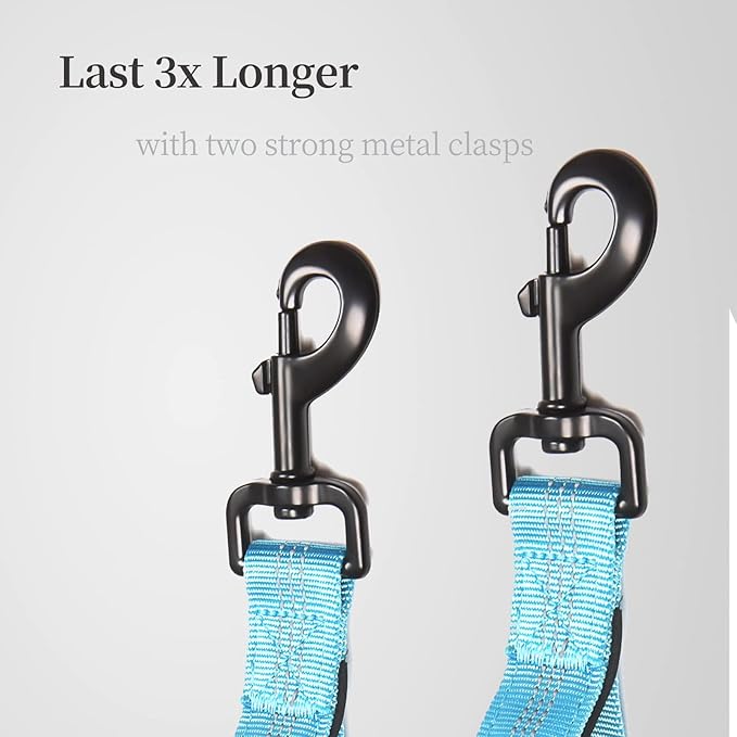 iYoShop Double Dog Leash with Three Extra Traffic Handles, 360 Swivel No Tangle Dual Dog Walking Leash, Comfortable Shock Absorbing Reflective Bungee for Two Dogs(15-120 lbs, Blue)