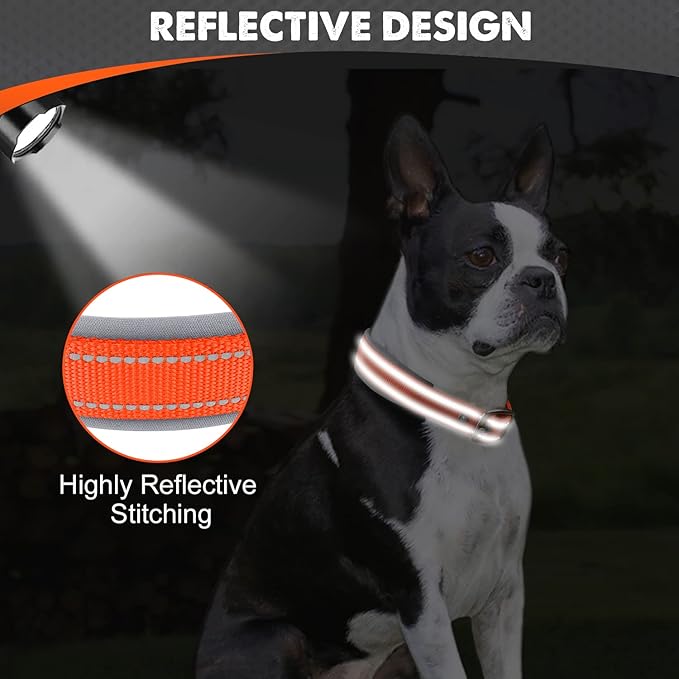 Joytale Dog Collar for Medium Dogs, Neoprene Padded and Adjustable, Reflective Wide Heavy Duty Pet Collars with Durable Metal Belt Buckle for Walking, Orange, M