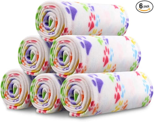 Comsmart Dog Blankets for Small Dogs, 6 Pack Puppy Blanket Cute Paw Print Pet Blanket for Dog, Puppy, Cat, Kitten, 39x31 inches, White