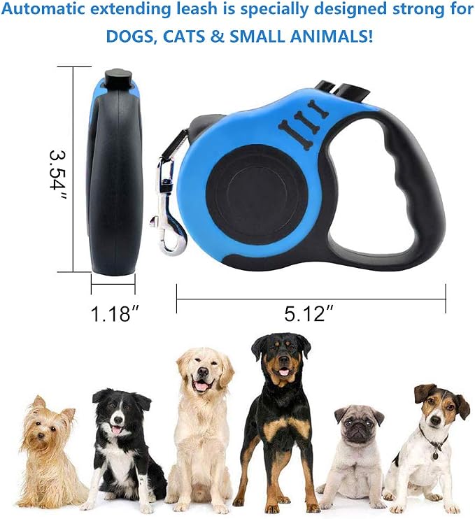 Retractable Dog Leash for Medium - Small Dogs and Cats 16.5FT Tangle Free, Heavy Duty Walking Leashes with Anti Slip Handle, Pause and Lock Strong Nylon Tape, Store Dog Leash Retractable(Blue)