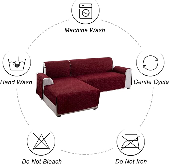 Genina Sectional Couch Covers for Dogs L Shaped Sofa Covers Chaise Lounge Cover Reversible Sofa Cover Sectional Furniture Protector for Pets, Kids (Wine Red, Small)