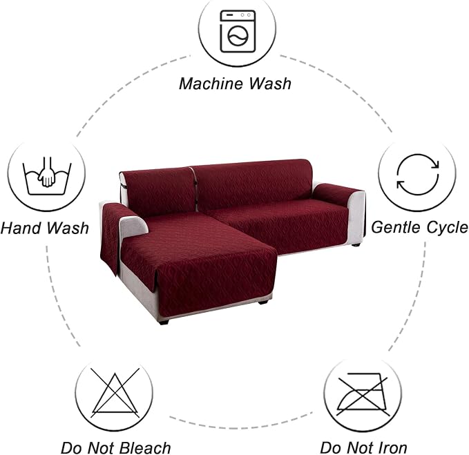 Genina Sectional Couch Covers for Dogs L Shaped Sofa Covers Chaise Lounge Cover Reversible Sofa Cover Sectional Furniture Protector for Pets, Kids (Wine Red, X-Large)
