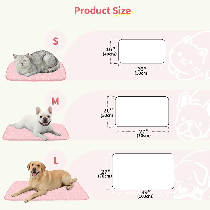NWK Pack of 4 Pet Cooling Mat for Large Dogs -Q-Max>0.345 Ice Silk Cooling Mat for Dogs & Cats Portable & Washable Pet Cooling Blanket for Summer (4pcs, Pink Cat, 39'' X 27'' X 0.3'')