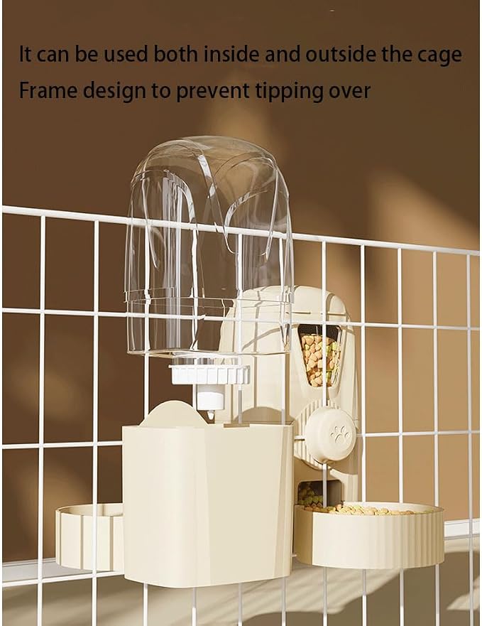 Hanging Pet Feeder Water Dispenser Set - 2-in-1 Gravity Food Water Bowl for Cats Small Dogs Rabbits, Cage Mounted No-Spill Pet Feeding Station (Grey)