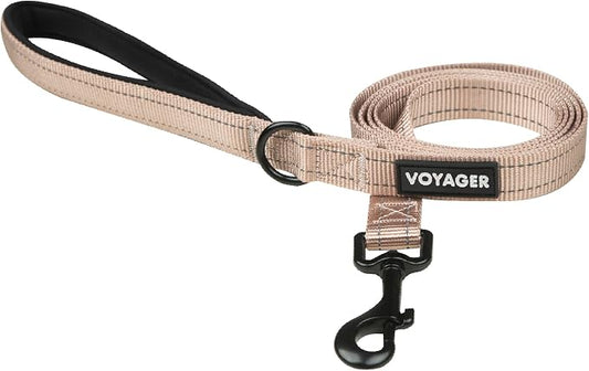 Best Pet Supplies Voyager Reflective Dog Leash or Collar with Neoprene Handle, for Small, Medium, and Large Breed Puppies, Cute and Heavy Duty for Walking, Running and Training - Khaki (Leash), M