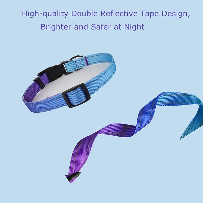 Roses&Poetry Reflective Dog Collar with Gradient Violet, Adjustable Durable Pet Collars for Small Medium Large Dogs (Violet-S)