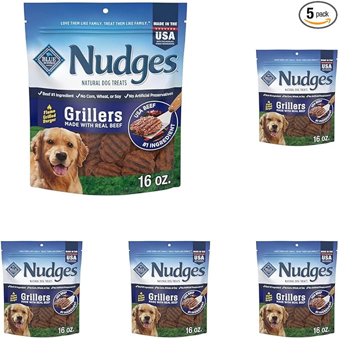 Blue Buffalo Nudges Grillers Natural Dog Treats, Beef, 16 oz, (Pack of 5)