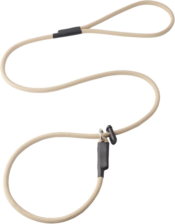 Slip Lead Dog Leash – Strong Nylon Training Rope with Spring-Loaded Adjustable Stopper – 5/16" x 4ft -No Pull Heavy Duty Leash for Small Medium Large Dogs(Khaki, 4 FT)