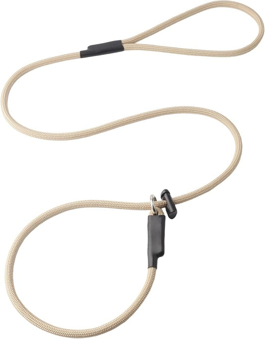 Slip Lead Dog Leash – Strong Nylon Training Rope with Spring-Loaded Adjustable Stopper – 5/16" x 4ft -No Pull Heavy Duty Leash for Small Medium Large Dogs(Khaki, 4 FT)