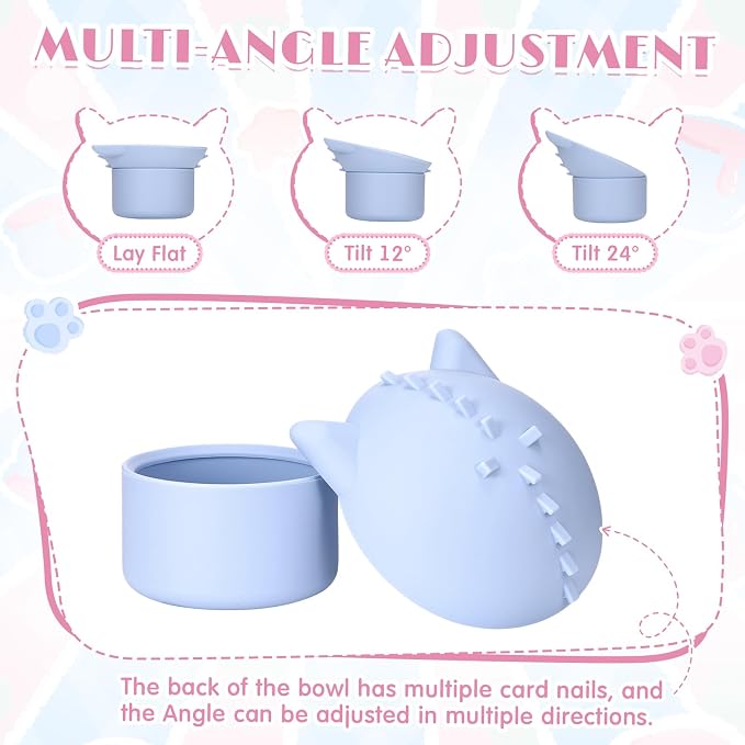 Funnymoom 2 Pack Silicone Cat Slow Feeder, Elevated Slow Feeder Cat Bowl for Dry and Wet Food, Tilted Design with Non Slip Base, Adjustable Angle for Pet(Pink and Blue)