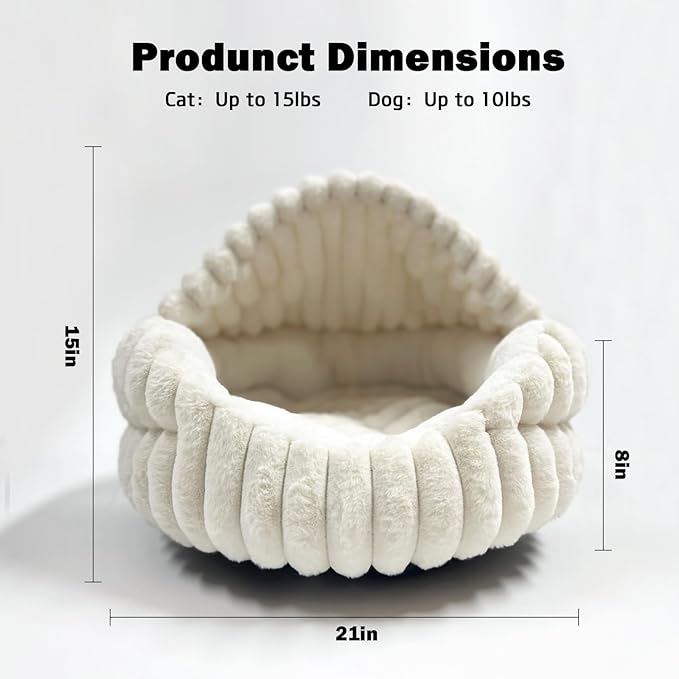 Hooded Cat Beds for Indoor Cats，Cozy Dog Cave Bed,Cozy Nook Dog Bed for Small Dogs,Anti-Slip Puppy Bed Fits up to 22 lbs for Dogs or Cats(White Stripe, Medium)