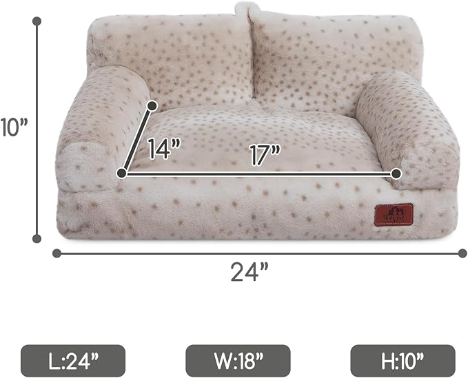 Hollypet Fluffy Dog Cat Bed Pet Couch Beds Plush Soft Warming Washable Puppy Bed for Small Medium Dogs and Large Cats, Leopard, 24" L x 18" W x 10" Th