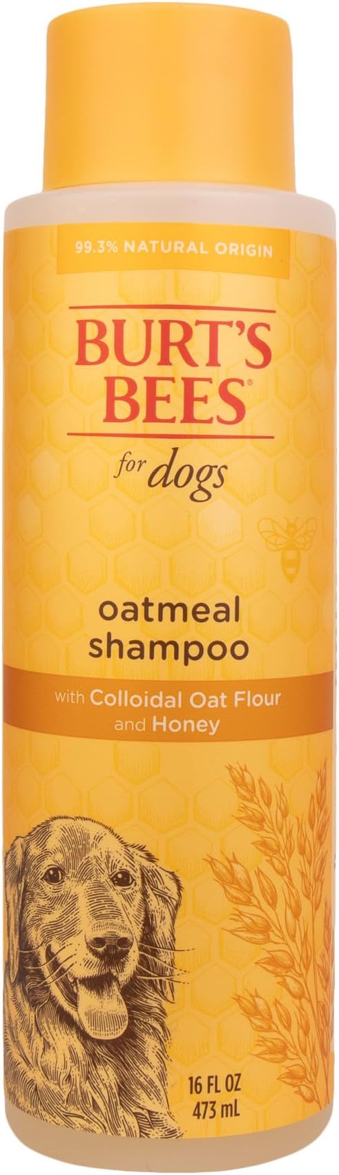 Burt's Bees for Pets Oatmeal Dog Shampoo with Honey, Soothing Formula for Itchy and Sensitive Dog Skin, Colloidal Oat Flour and Honey, pH Balanced, Sulfate-Free, 16 Fl Oz