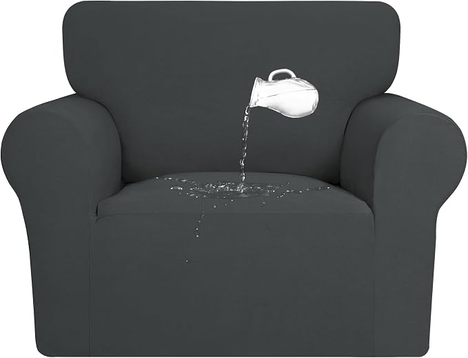 PureFit 100% Dual Waterproof Couch Cover Slipcovers for Couches and Sofas - Stretch Non Slip Fleece Sofa Covers Washable, Leakproof Furniture Protector for Kids, Pets, Dog (Chair, Dark Gray)
