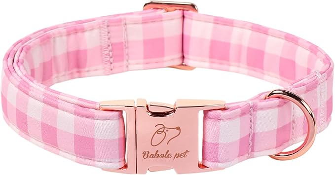Girl Dog Collar, Classic Pink Gingham Dog Collars - Soft Adjustable Spring Summer Everyday Collars for Small Medium Large Dogs, Sweet Checkered Female Dogs Collar XL