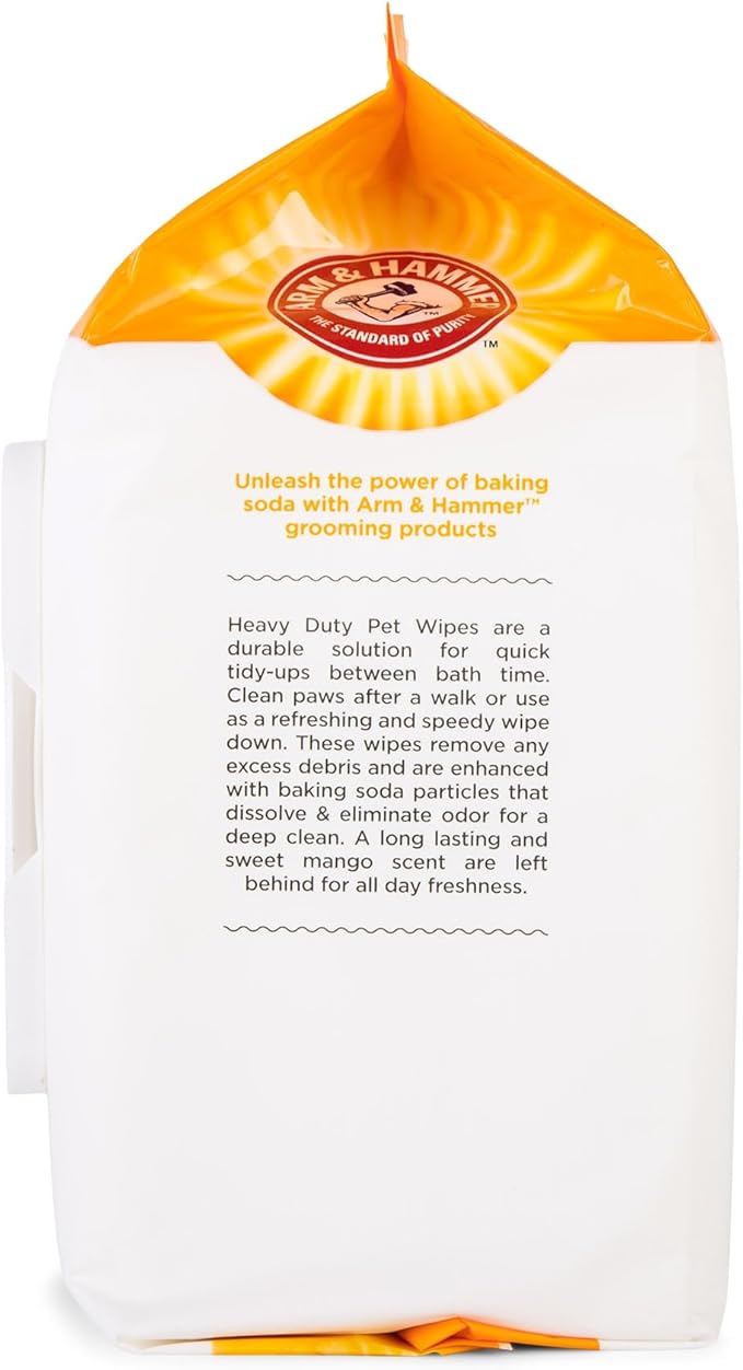 Arm & Hammer for Pets Heavy Duty Multipurpose Dog Wipes Paw and Butt Wipes Cleans Deodorizes and Freshens Coat and Skin Between Baths Mango Scent 100 Count 6 Pack Arm Hammer Multi-Dog Supply