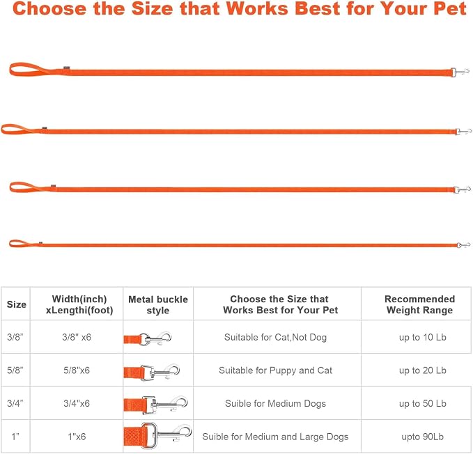 AMAGOOD 6 FT Puppy/ Dog Leash, Strong and Durable Traditional Style Leash with Easy to Use Collar Hook, Great for Small, Medium and Large Dogs (1" x 6 ft, Black and Orange (2-Pack))