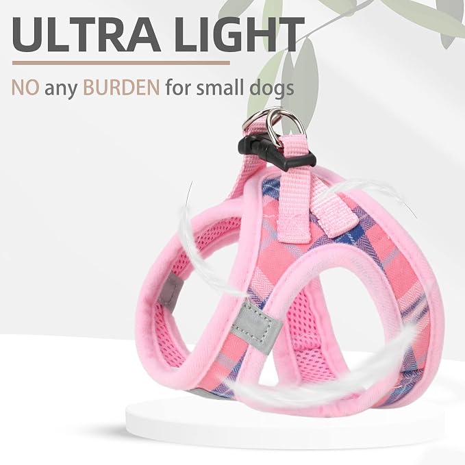 PUPTECK Adjustable Dog Harness Collar and Leash Set Step in No Pull Pet Harness for Small Medium Dogs Puppy and Cats Outdoor Walking Running, Soft Mesh Padded Reflective Vest Harnesses, Pink XL