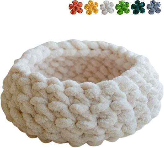 Cat Nest Bed - Premium Self Warming Handwoven Washable Extra Soft Round Cave House for Indoor Kitten & Kitty, Small & Large (Cloud White,Medium)
