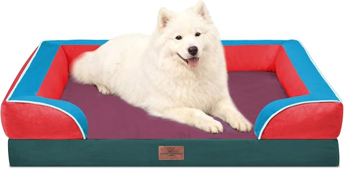 Comfort Expression Orthopedic Dog Bed for Large Dogs 36x27 Inch, Waterproof Egg Crate Foam Large Pet Bed with Bolsters, Dog Couch with Washable Cover & Non-Slip Bottom, San Francisco