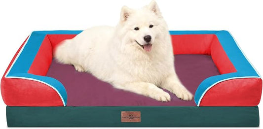 Comfort Expression Orthopedic Dog Bed for Large Dogs 36x27 Inch, Waterproof Egg Crate Foam Large Pet Bed with Bolsters, Dog Couch with Washable Cover & Non-Slip Bottom, San Francisco