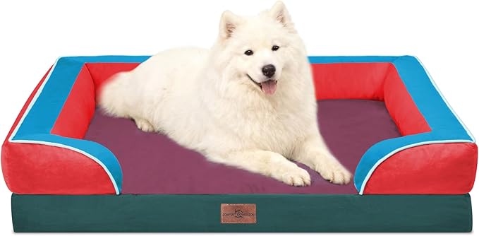 Comfort Expression Orthopedic Dog Bed for Large Dogs 36x27 Inch, Waterproof Egg Crate Foam Large Pet Bed with Bolsters, Dog Couch with Washable Cover & Non-Slip Bottom, San Francisco
