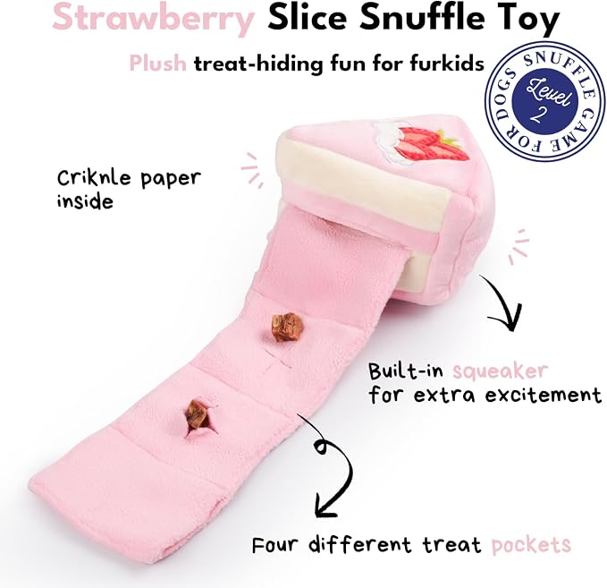 CHEWFFON Dog Birthday Toy - Interactive Strawberry Cake Snuffle Puzzle for Enrichment, Squeaky Crinkle Puppy Toy for Boredom & Mental Stimulation, Indoor Brain Game for Small Medium Dogs