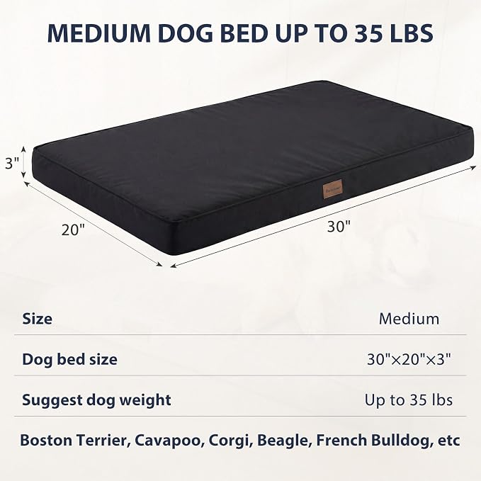 BFPETHOME Outdoor Dog Beds for Large Dogs, Waterproof Dog Bed for Medium, Large, Extra Large Dogs, Orthopedic Pet Bed with Removable Washable Cover, Egg Crate Foam Pet Bed Mat. (30 x 20in, Black)
