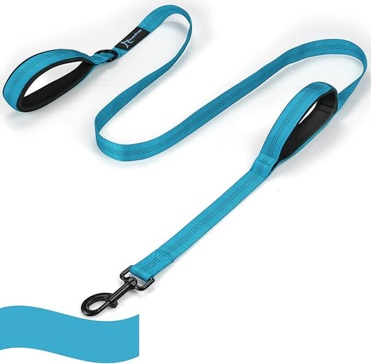 Dog Leash for Large Medium Dogs - 6 ft Reflective Stitching With 2 Traffic Padded Handles, Lead Rope for Running Walking Training (Blue 1 Pack)