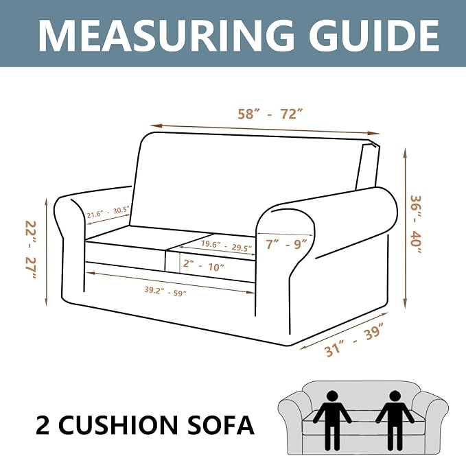 Stretch Couch Covers for 2 Separate Cushion Couch Sofa -Living Room Couch Sofa Cover,Washable Sofa Slipcover,Pet Friendly Furniture Protector with Elastic Bottom,Universal Fit for Home(Black,Loveseat)