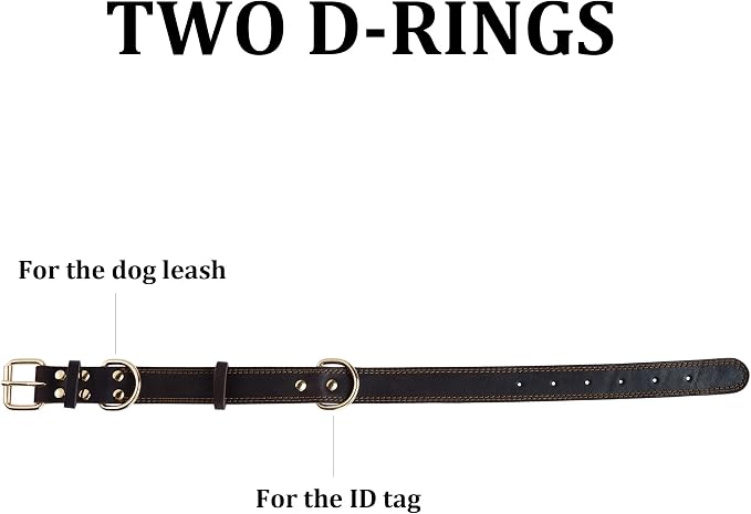 Genuine Leather Dog Collar, Heavy Duty Wide Dog Collar for Small, Medium,Large and Extra Large Dog (XL: 1.4" Wide for 18.6"-25.8" Neck, Dual Stitch - Brown)
