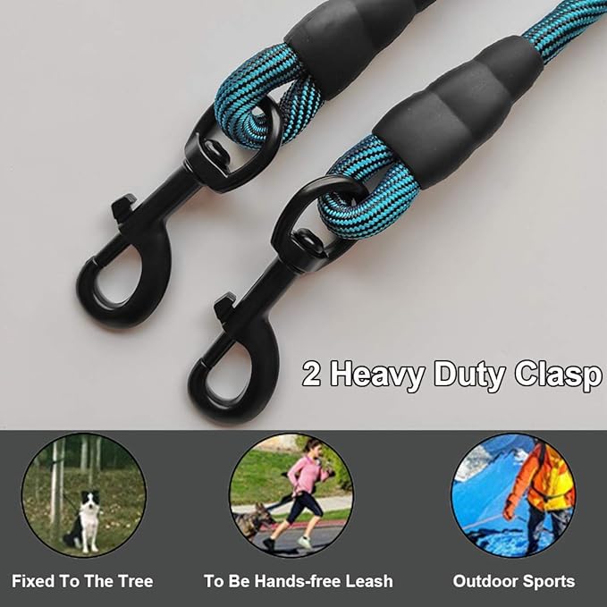 BTINESFUL Tie-Out Check Cord Long Rope Dog Leash, 8ft 12ft 20ft 30ft 50ft Recall Training Dog Lead- Great for Large Medium Small Dogs Training, Playing, Camping, or Backyard (30ft, Blue Black)