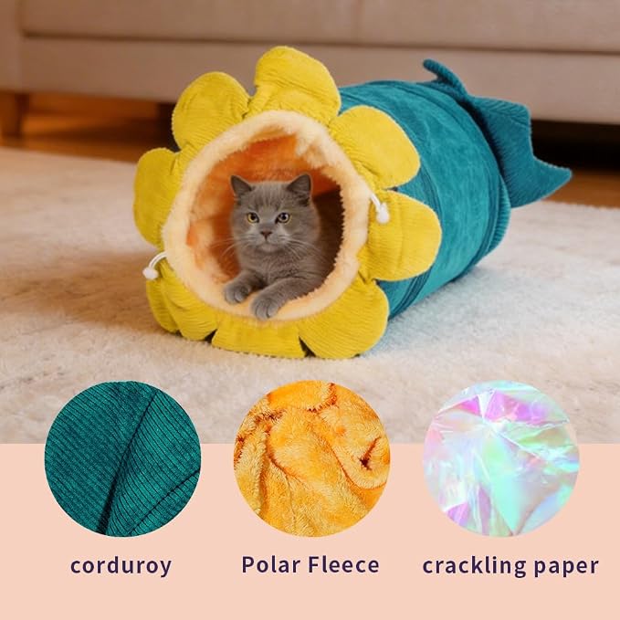 Cat Tunnel with Hanging Toys, Cat Toys Kitten Toys Assorted, Indoor Activity Center for Cats and Kittens, 10 x 22 inches (Blue & Green)