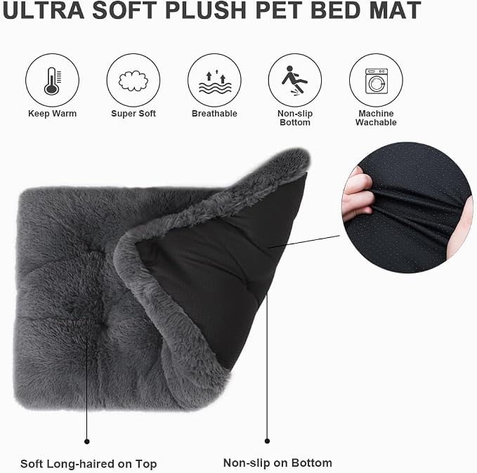 Vonabem Large Dog Bed XL, Washable Dogs Crate Pad 42 Inch, Plush Soft Pet Mats for Sleeping, Anti Slip Kennel Pads 41 * 27 inch Dark Grey