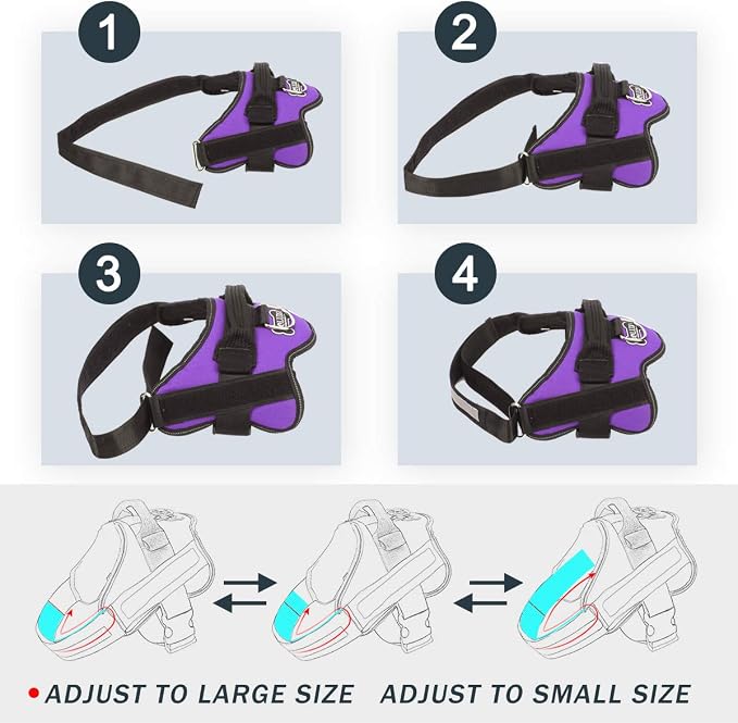Dog Harness, No-Pull Reflective Dog Vest, Breathable Adjustable Pet Harness with Handle for Outdoor Walking - No More Pulling, Tugging or Choking (Purple, XS)