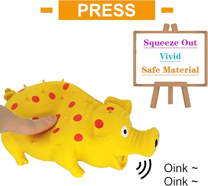 Andiker Dog Squeaky Toy, Dots Latex Dogs Chew Toys with a Oinks Sound Squeaker Grunting Pig Dog Toy Durable Self Play 8" Dogs Squeeze Toy for Dental Biting Chasing to Kill Boring Time (Yellow)