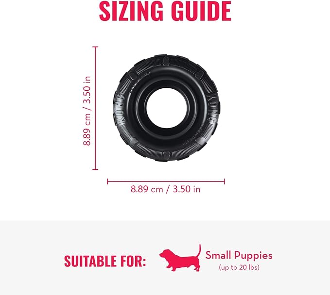 KONG Extreme Tires - KONG's Most Durable Natural Rubber Chew & Fetch Toy - Treat Dispenser Dog Tire Toy - Pet Supplies for Outdoor & Indoor Play - For Small Dogs