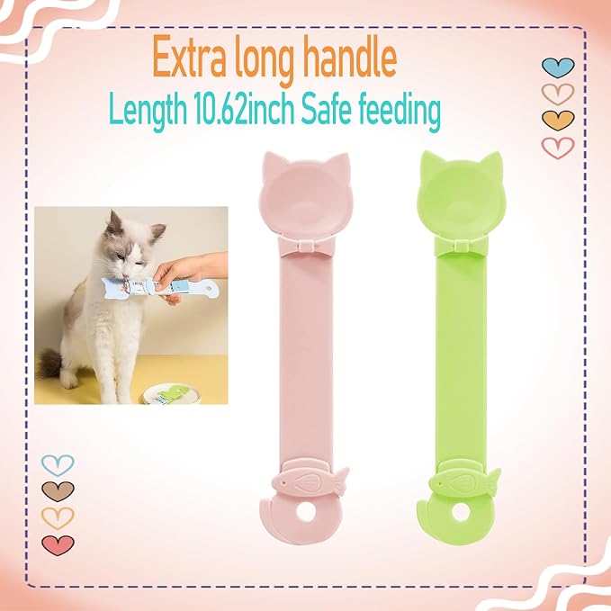 2 in 1 Pet Cat Strip Snack Feeder, Portable Cute Sliding Cat Treat Feeding Spoon&Cat Food Spoon for Wet Food（3pcs）
