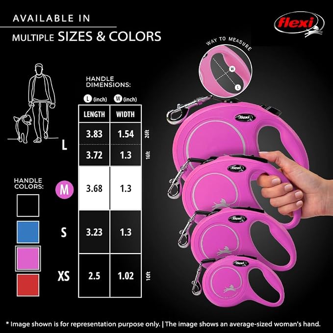 Flexi New Classic Retractable Dog Leash (Cord), 16 ft, Medium, Pink