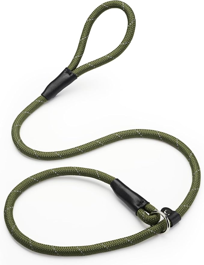 Reflective Slip Leads for Dogs,6FT x 1/2" Dog Leash Heavy Duty Strong Rope Lead for Large, Medium Dogs, No Pull Pet Training Leash(Green, Large(1/2in-4ft))
